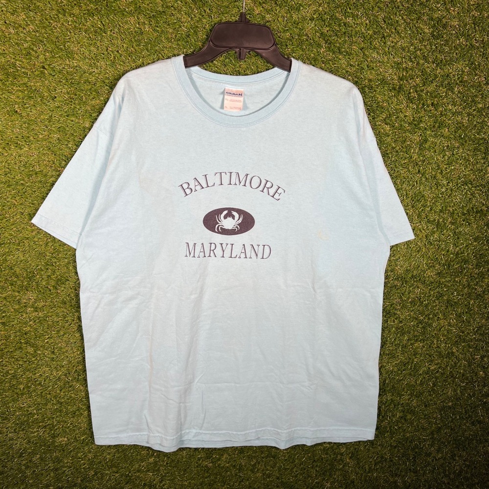 Gildan Baltimore Maryland Blue Crab Graphic T-Shirt Mens XL Light Blue Souvenir